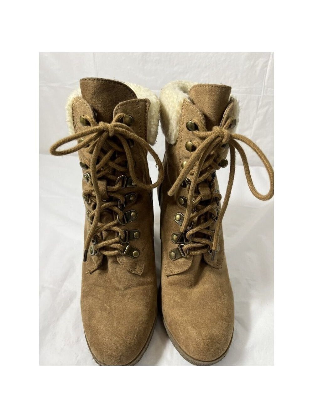 Women’s Brash Moto Boots Size 6 1/2 Sherpa Trim platform - Picture 4 of 15